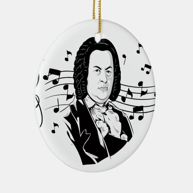 Johann Sebastian Bach Portrait / Bust with Notes Ceramic Tree Decoration (Right)