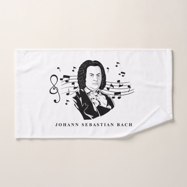 Johann Sebastian Bach Portrait / Bust with Notes Hand Towel (Hand Towel)