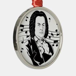 Johann Sebastian Bach Portrait / Bust with Notes Metal Tree Decoration