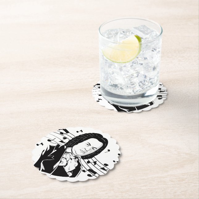 Johann Sebastian Bach Portrait / Bust with Notes Paper Coaster (Insitu)