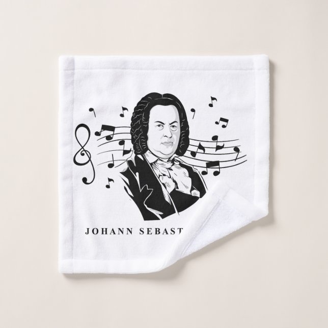 Johann Sebastian Bach Portrait / Bust with Notes Wash Cloth (Wash Cloth)