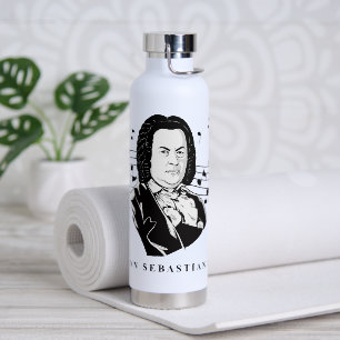 Johann Sebastian Bach Portrait / Bust with Notes Water Bottle