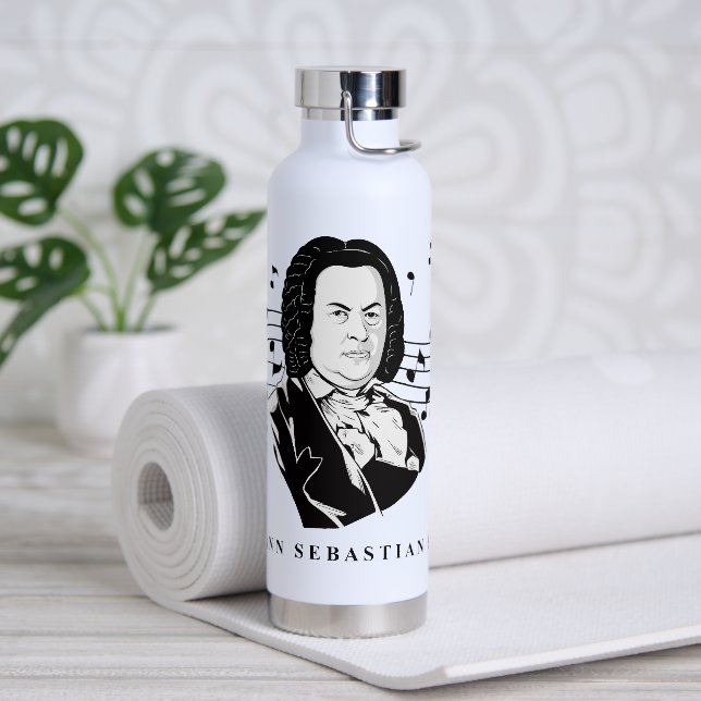 Johann Sebastian Bach Portrait / Bust with Notes Water Bottle (Yoga)