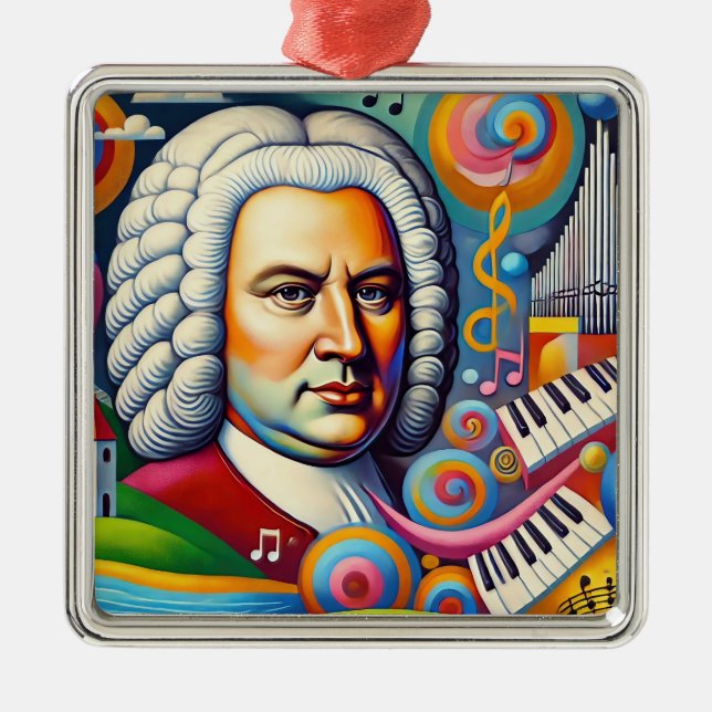 Johann Sebastian Bach Portrait  Metal Tree Decoration (Front)
