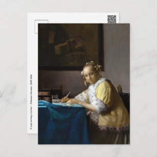 Johannes Vermeer - A Lady writing a Letter Postcard