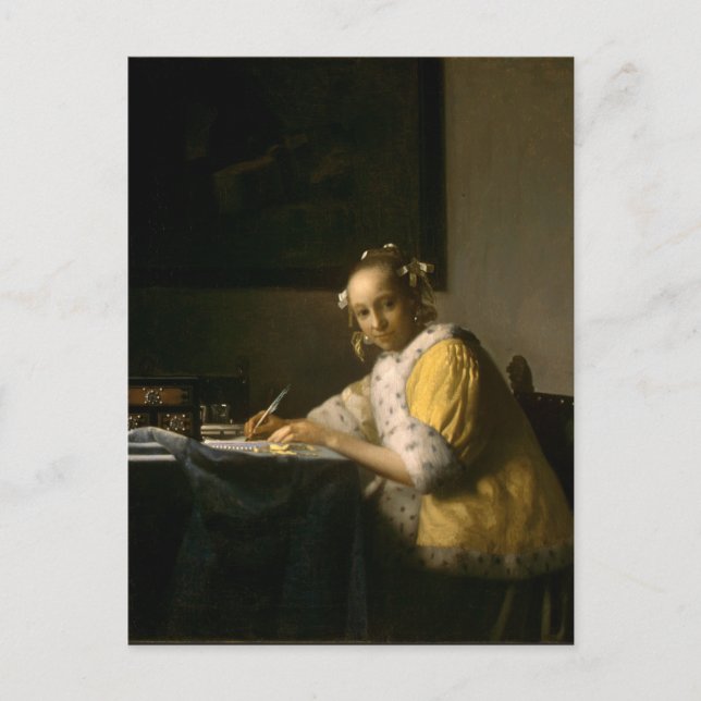 Johannes Vermeer, A Lady Writing a Letter Postcard (Front)