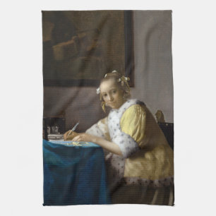 Johannes Vermeer - A Lady writing a Letter Tea Towel
