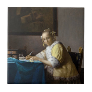 Johannes Vermeer - A Lady writing a Letter Tile