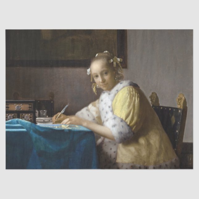 Johannes Vermeer - A Lady writing a Letter Tissue Paper (Front)