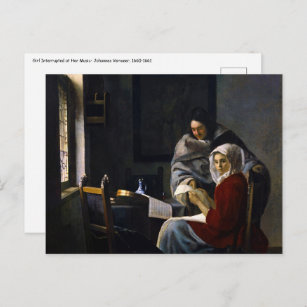 Johannes Vermeer - Girl Interrupted at Her Music Postcard