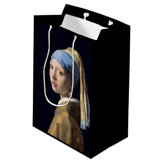 JOHANNES VERMEER - Girl with a pearl earring 1665 Medium Gift Bag (Back Angled)