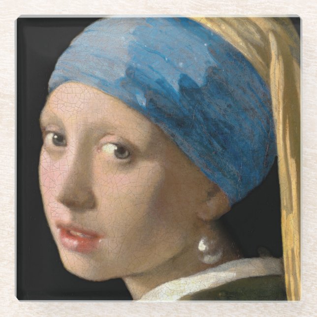 Johannes Vermeer - Girl with a Pearl Earring Glass Coaster (Front)