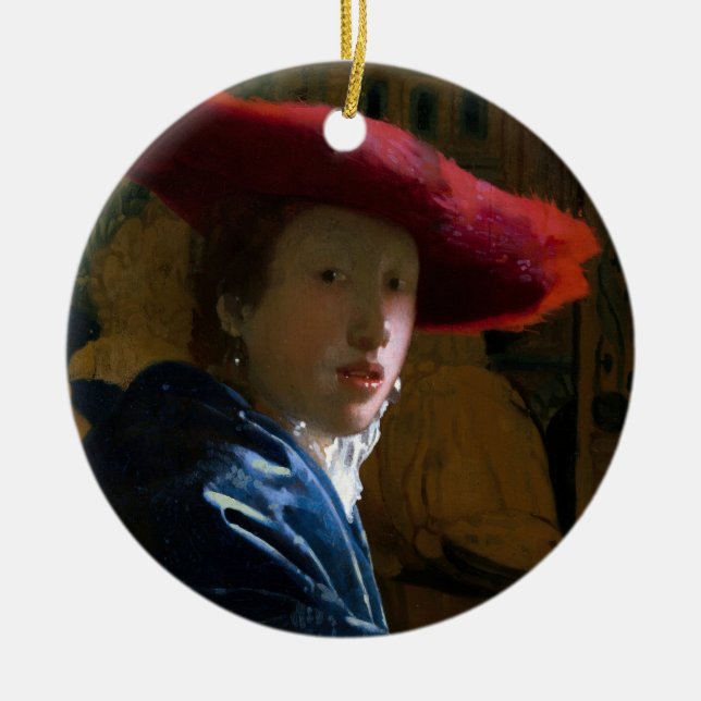 Johannes Vermeer - Girl with a Red Hat Ceramic Tree Decoration (Front)