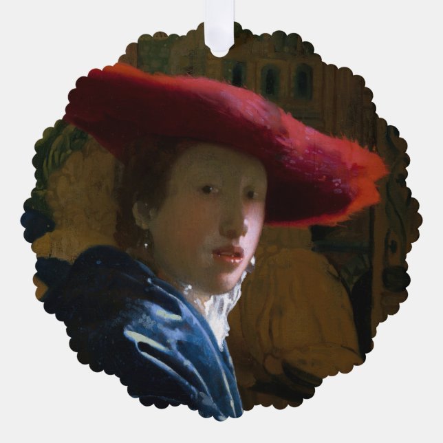 Johannes Vermeer - Girl with a Red Hat Tree Decoration Card (Front)
