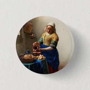 Johannes Vermeer. Milkmaid. Vintage fine art 3 Cm Round Badge