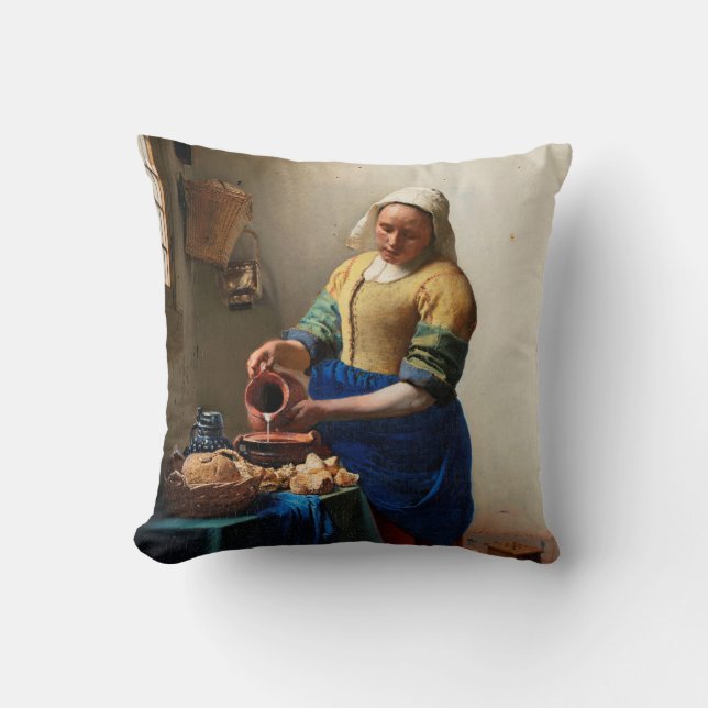 Johannes Vermeer. Milkmaid. Vintage fine art Cushion (Front)