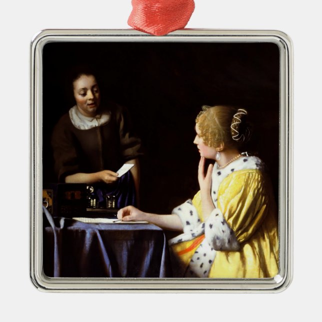 Johannes Vermeer - Mistress and Maid Metal Tree Decoration (Front)
