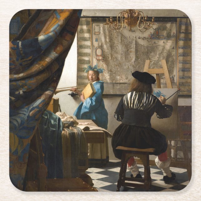 Johannes Vermeer - The Allegory of Painting Square Paper Coaster (Front)