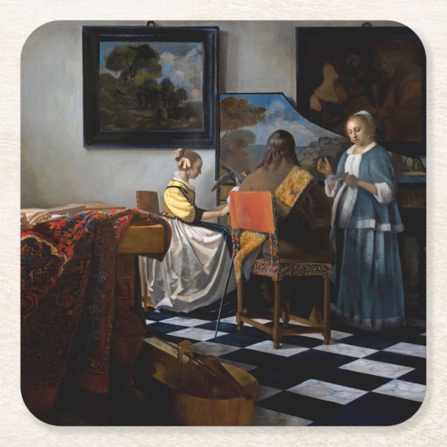 Johannes Vermeer - The Concert Square Paper Coaster (Front)