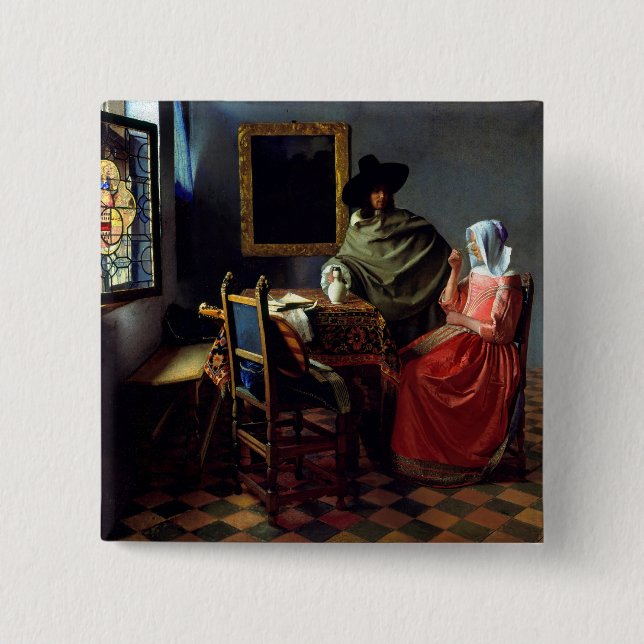 Johannes Vermeer - The Glass of Wine 15 Cm Square Badge (Front)