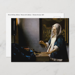 Johannes Vermeer - Woman Holding a Balance Postcard