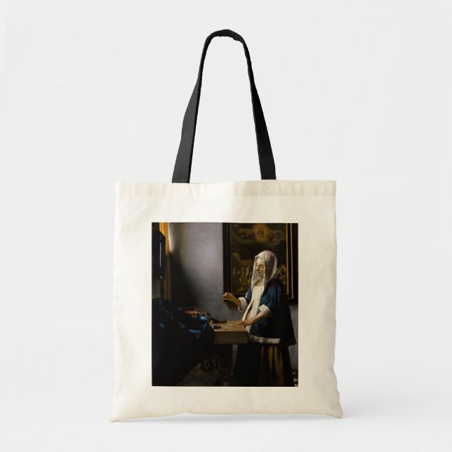 Johannes Vermeer - Woman Holding a Balance Tote Bag (Front)