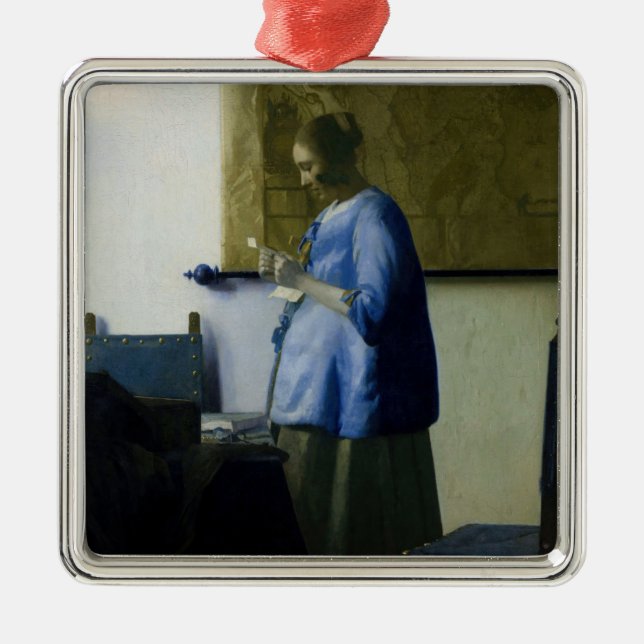 Johannes Vermeer - Woman in Blue Reading a Letter Metal Tree Decoration (Front)