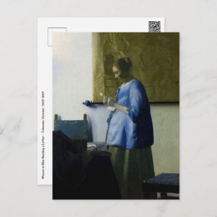 Johannes Vermeer - Woman in Blue Reading a Letter Postcard