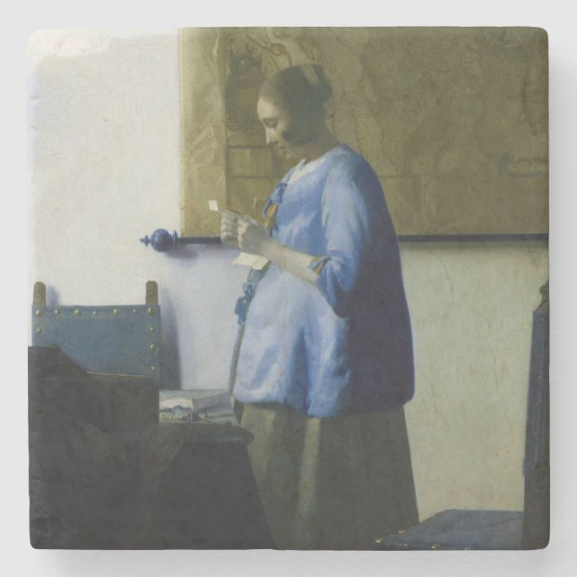 Johannes Vermeer - Woman in Blue Reading a Letter Stone Coaster (Front)