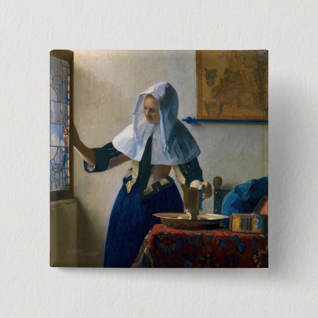 Johannes Vermeer - Woman with a Water Pitcher 15 Cm Square Badge (Front)