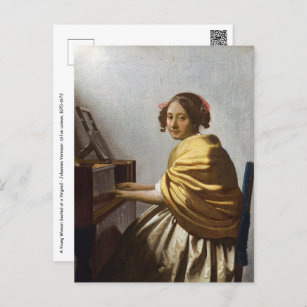 Johannes Vermeer - Young Woman Seated at Virginal Postcard