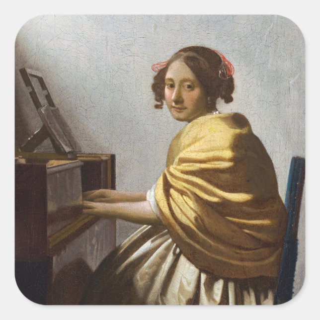 Johannes Vermeer - Young Woman Seated at Virginal Square Sticker (Front)