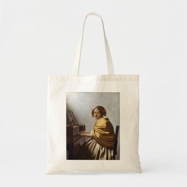Johannes Vermeer - Young Woman Seated at Virginal Tote Bag (Front)