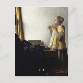 Johannes Vermeer, Young Woman With Pearl Necklace Postcard