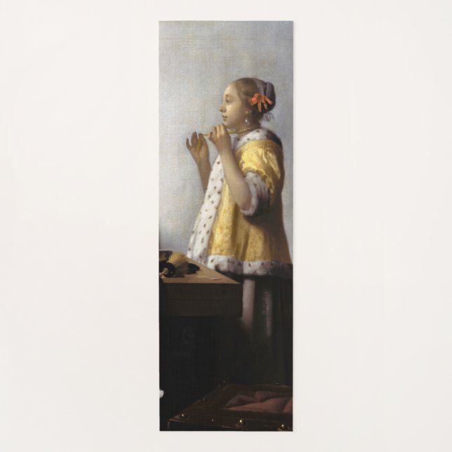 Johannes Vermeer - Young Woman with Pearl Necklace Yoga Mat (Front)
