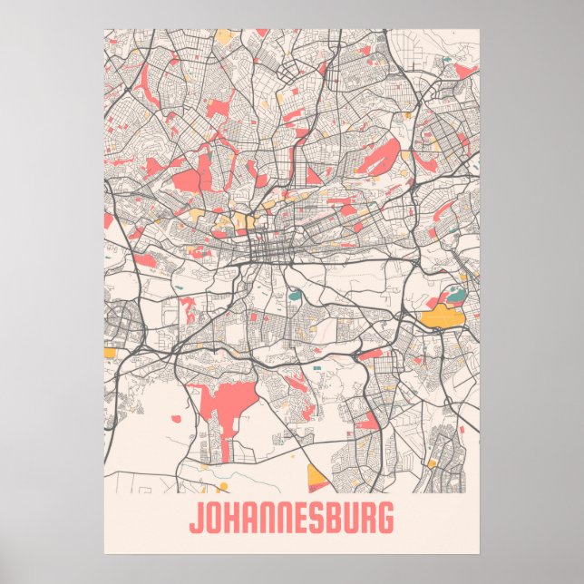 Johannesburg - South Africa Chalk City Map Poster (Front)