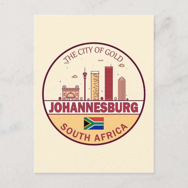Johannesburg South Africa City Skyline Emblem Postcard (Front)