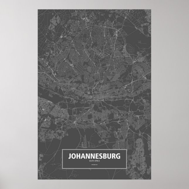 Johannesburg, South Africa (white on black) Poster (Front)