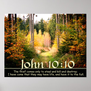 John 10:10 Scripture, Autumn Forest Path. Poster