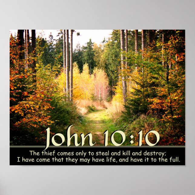 John 10:10 Scripture, Autumn Forest Path. Poster (Front)