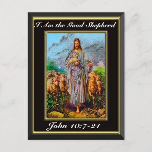 John 10:7-21 I Am the Good Shepherd Black Frame Postcard