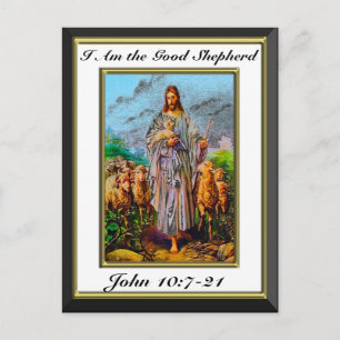 John 10:7-21 I Am the Good Shepherd White Frame Postcard