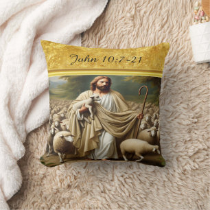John 10:7 Good Shepherd Gold Design Cushion