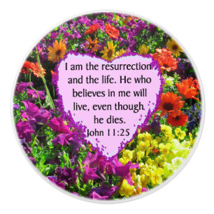 JOHN 11:25 PURPLE WILD FLOWERS CERAMIC KNOB