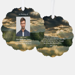 John 11: 25, Scripture Memorial Keepsake  Tree Decoration Card