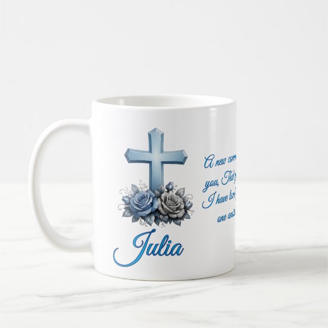 John 13:34 Personalised Rose Coffee Mug (Left)