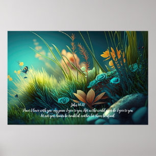 John 14:27 Green Pastures Colourful Meadows Poster