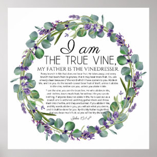 John 15:1-8 Eucalyptus Lavender Floral Scripture Poster