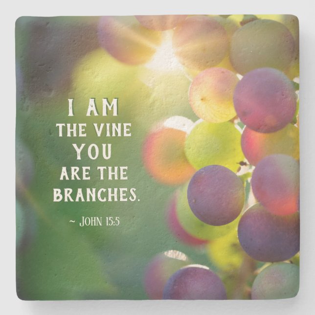 John 15:5 I Am the Vine You are the Branches Jesus Stone Coaster (Front)