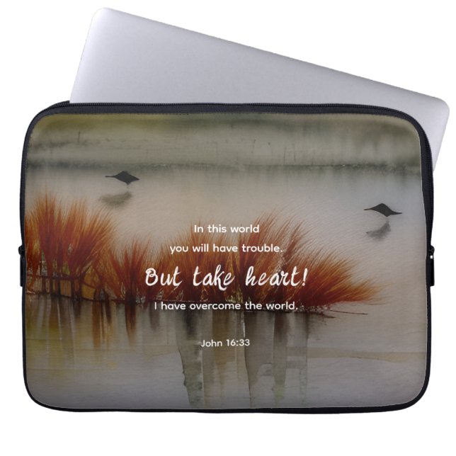 John 16:33 I have Overcome Bible Verse Christian Laptop Sleeve (Front)